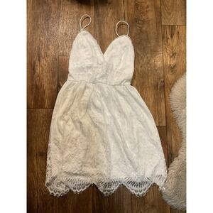 Aooksmery Dress White Lace Womens Small V Neck Lace Up Back Spaghetti Strap